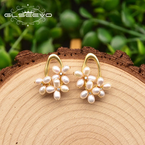 Pearl earrings high-end 925 silver flower earrings wholesale retro European and American style design handmade jewelry wholesale