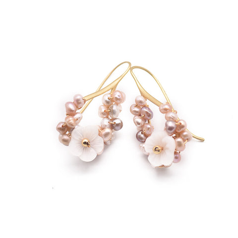 Pearl earrings high-end 925 silver flower earrings wholesale retro European and American style design handmade jewelry wholesale