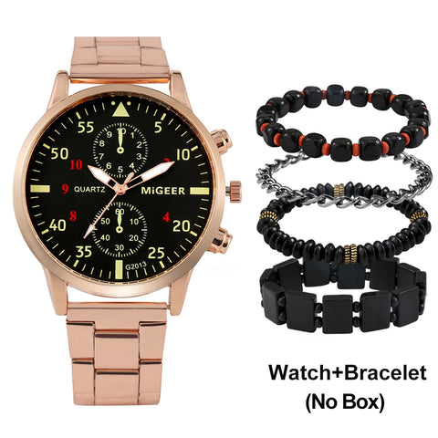 New Male Watch Luxury Bracelet Set Fashion Business Brown Leather Quartz Wrist Watches for Men Gift Set Relogio Masculino