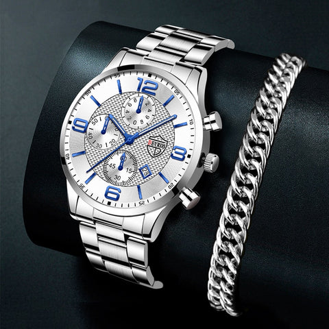 relogio masculino Mens Business Watches Luxury Stainless Steel Quartz Wrist Watch Male Silver Bracelet Calendar Luminous Clock