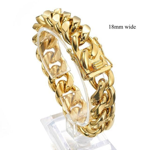 8/10/12/14/16/18mm Wide Gold Color 316L Stainless Steel Curb Cuban Link Chain Bracelet Bangle Jewelry 7-11inch for Men Women