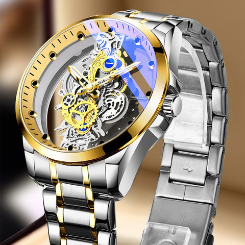 Wristwatch Double Hollow Automatic Machine Stainless Steel Men Watch Non-mechanical Quartz Movement Tourbillon Watch for Men