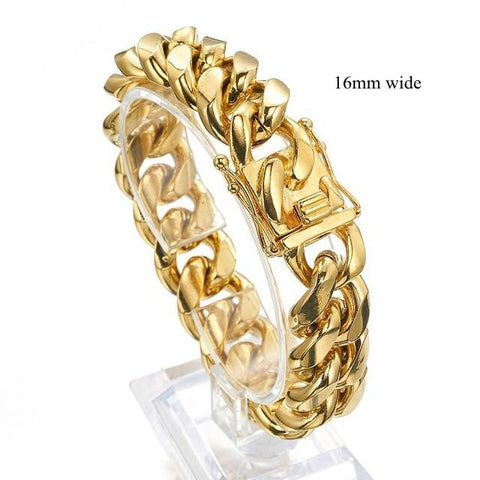 8/10/12/14/16/18mm Wide Gold Color 316L Stainless Steel Curb Cuban Link Chain Bracelet Bangle Jewelry 7-11inch for Men Women