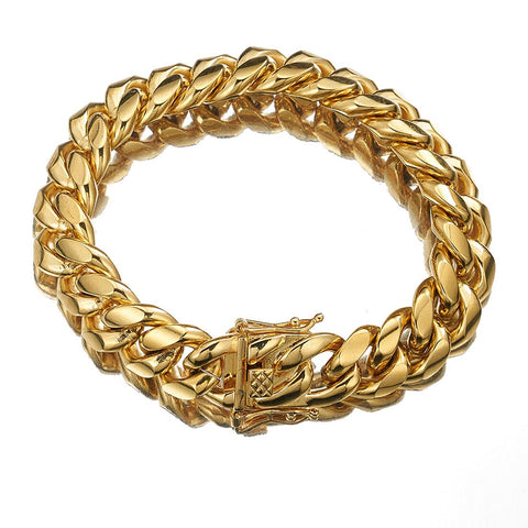 8/10/12/14/16/18mm Wide Gold Color 316L Stainless Steel Curb Cuban Link Chain Bracelet Bangle Jewelry 7-11inch for Men Women