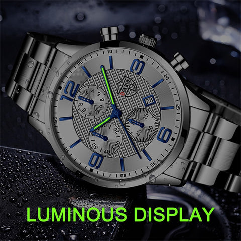 relogio masculino Mens Business Watches Luxury Stainless Steel Quartz Wrist Watch Male Silver Bracelet Calendar Luminous Clock