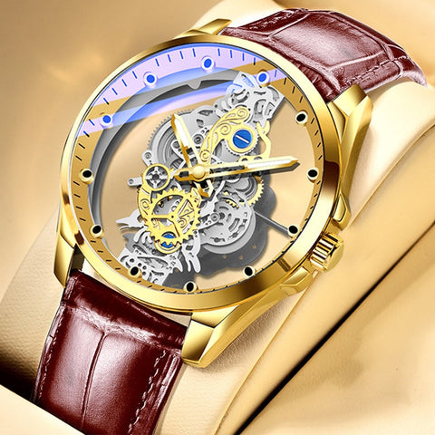 Wristwatch Double Hollow Automatic Machine Stainless Steel Men Watch Non-mechanical Quartz Movement Tourbillon Watch for Men